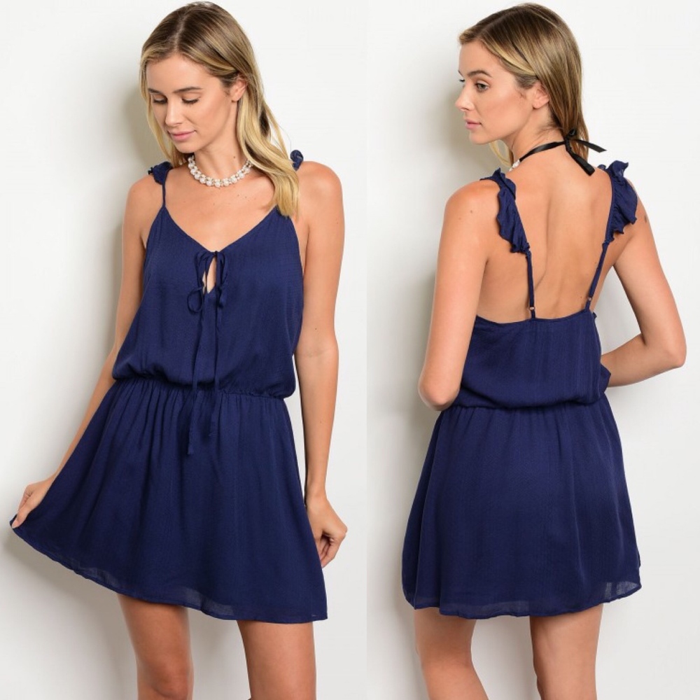 Navy Dress with Ruffle Straps